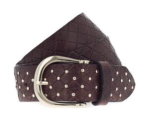b.belt Lina Gold Leder-Nietengürtel W85 Dark Brown