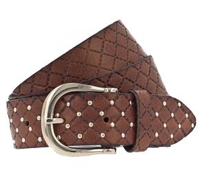 b.belt Lina Gold Leder-Nietengürtel W95 Cognac