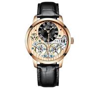 B BINGER Herren Automatik Uhren Skelett Ailang Serie Lederband Männer Armbanduhr (Roségold Schwarz)