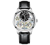 B BINGER Herren Automatik Uhren Skelett Ailang Serie Lederband Männer Armbanduhr (Silber Schwarz)