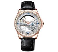 B BINGER Herren Automatik Uhren Skelett Neutral Bergkristall Unisex Armbanduhr (Roségold)