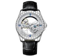 B BINGER Herren Automatik Uhren Skelett Neutral Bergkristall Unisex Armbanduhr (Silber)