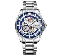 B BINGER Herren Automatik Uhren Skelett Uhr Ailang Serie Männer Armbanduhr (Silber Blau)