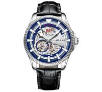 B BINGER Herren Automatik Uhren Skelett Uhr Ailang Serie Männer Armbanduhr (Silber Blau)