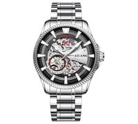 B BINGER Herren Automatik Uhren Skelett Uhr Ailang Serie Männer Armbanduhr (Silber Schwarz)