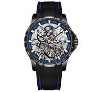 B BINGER Skelett Herren Automatik Uhr Mechanische Analog Leuchtend mit Stahlband (Schwarz Gold Blau)