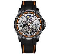 B BINGER Skelett Herren Automatik Uhr Mechanische Analog Leuchtend mit Stahlband (Schwarz Orange)