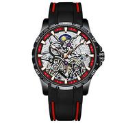 B BINGER Skelett Herren Automatik Uhr Mechanische Analog Leuchtend mit Stahlband (Schwarz Rot)