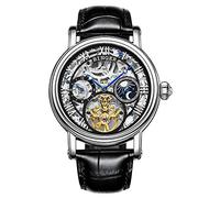 B BINGER Skelett Herren Automatik Uhr Steampunk Mechanische mit Leder Armband(Silber schwarz)