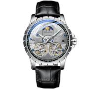 B BINGER Skelett Uhren für Herren Automatik Mechanische Ailang Armbanduhr mit Dual Balance Räder (Silber Weiß)