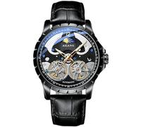 B BINGER Skelett Uhren für Herren Automatik Mechanische Ailang Armbanduhr mit Dual Balance Räder (Schwarz)