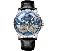 B BINGER Skelett Uhren für Herren Automatik Mechanische Ailang Armbanduhr mit Dual Balance Räder (Silber Blau)