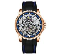 B BINGER Skelett Uhren für Herren Automatik Mechanische mit Dual Balance Räder (Roségold Blau)