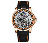 B BINGER Skelett Uhren für Herren Automatik Mechanische mit Dual Balance Räder (Roségold Orange)