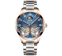 B BINGER Skelett Uhren Herren Automatik Mechanische Ailang Dual Balance Räder Armbanduhren (Roségold Blau-B)