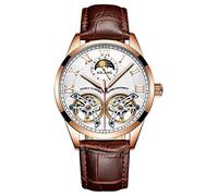 B BINGER Skelett Uhren Herren Automatik Mechanische Ailang Dual Balance Räder Armbanduhren (Roségold Weiß)