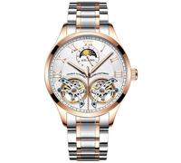 B BINGER Skelett Uhren Herren Automatik Mechanische Ailang Dual Balance Räder Armbanduhren (Roségold Weiß-B)