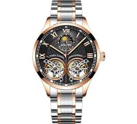 B BINGER Skelett Uhren Herren Automatik Mechanische Ailang Dual Balance Räder Armbanduhren (Roségold Schwarz-B)