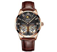 B BINGER Skelett Uhren Herren Automatik Mechanische Ailang Dual Balance Räder Armbanduhren (Roségold Schwarz)