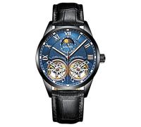 B BINGER Skelett Uhren Herren Automatik Mechanische Ailang Dual Balance Räder Armbanduhren (Schwarz Blau)
