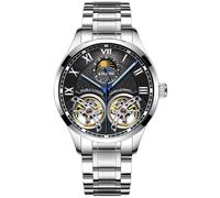 B BINGER Skelett Uhren Herren Automatik Mechanische Ailang Dual Balance Räder Armbanduhren (Silber Schwarz-B)