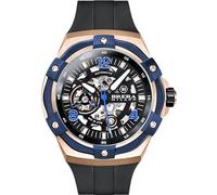 B BRERA MILANO Herrenuhr Supersportivo Evo 45 mm Automatik Gehäuse aus Stahl Roségold, schwarzes Zifferblatt - Armband aus Naturkautschuk Schwarz