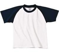 B&C Kinder Raglan Kontrast T-Shirt Base-Ball TK350 white/navy 3/4 (98/104)