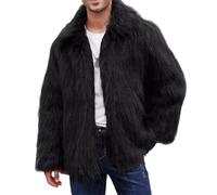 B,S,Herren-Strickjacke aus Kunstpelz mit offener Vorderseite, modischer Reverskragen, Flauschige Parka-Jacke, Winterwärme, Dicker, Flauschiger, pelziger Kurzmantel