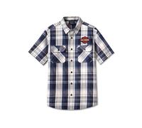 B&S Plaid Peacoat Shirt kurzarm Hemd, S S blau weiß
