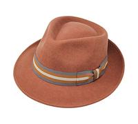 B&S Premium Doyle - Teardrop Fedora Hut - 100% Wollfilz - perfekt zum Reisen - was-serabweisend - Unisex - 56cm Bernstein