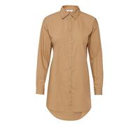 b.young BYGAMZE Damen Langarmshirt Langarmbluse Bluse Hemdbluse mit Stehkragen Langer Schnitt mit Knopfleiste aus 100% Baumwolle Oversize, Größe:36, Farbe:Tannin (171320)