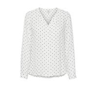 b.young BYHIALICE Damen Langarmshirt Langarmbluse Bluse mit V-Auschnitt Revers-Kragen mit verdeckter Knopfleiste Allover-Print Regular Fit, Größe:36, Farbe:Off White w. DOT (201114)