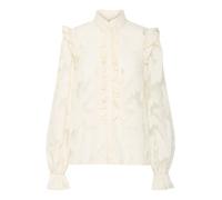 b.young BYIflor Damen Bluse Blusenshirt Shirt mit Rüsschen Puffärmel Knopfleiste leicht transparent Regular fit, Größe:40, Farbe:Birch (130905)