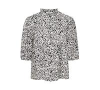 b.young BYILAMO SS Shirt Damen Bluse Kurze gemusterte Hemdbluse mit Halbarm Rüschenkragen und Puffärmeln Regular Fit, Größe:40, Farbe:Birch Mix (200779)