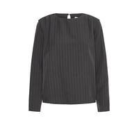 b.young BYMmidde Damen Bluse Shirt Blusenshirt mit U-Boot-Ausschnitt 1-Knopf-Verschluss Bundfalten Loose fit, Größe:44, Farbe:Dark Grey Mel. Pinstripe Mix (203922)