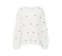 b.young BYOTIKI Embroidery Jumper Damen Strickpullover Feinstrick Pullover Rundhals Langarm Loose fit, Größe:S, Farbe:Marshmallow Mix (202911)