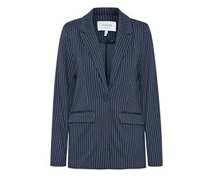 b.young BYRIZETTA Damen Blazer Longblazer Jacke mit Reverskragen und Knopf Regular Fit mit Stretch gestreift, Größe:38, Farbe:Copenhagen Night Mix (200457)