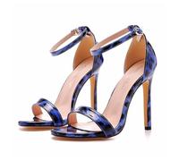 BAADCUP Damen Glattleder Peep Toe Sandalette Slingpumps Schnalle Stiletto High Heel 11cm Party Hochzeit Kleid Schuhe (blau,45)
