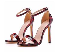 BAADCUP Damen Glattleder Peep Toe Sandalette Slingpumps Schnalle Stiletto High Heel 11cm Party Hochzeit Kleid Schuhe (rot,45)