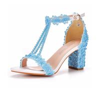 BAADCUP Damen Offen Toe Pumps Strass Dicker Absatz High Heels T-Spangen Pumps Damen Slingpumps Party Hochzeit Kleid Schuhe (gelb,43)