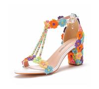 BAADCUP Damen Offen Toe Pumps Strass Dicker Absatz High Heels T-Spangen Pumps Damen Slingpumps Party Hochzeit Kleid Schuhe (gelb,43)