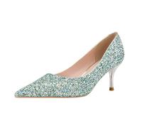 BAADCUP Glitzer Pumps Damen High Heels Sexy Kitten Heel Pointed Toe Schuh 6cm Lässig Büroschuhe Dress Schuhe (grün,38)