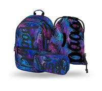 Baagl Schulrucksack Set Mädchen 3 Teilig, Schultasche für Grundschule Volksschule, Grundschule Ranzen mit Brustgurt, Ergonomischer Schulranzen (Palm)