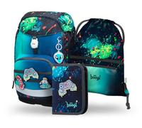 Baagl Airy Plus Schulranzen-Set 3-teilig, 25 l, ab 130 cm (Chill) | Isoliertes Snackfach; Magnetverschluss; Brust- und abnehmbarer Hüftgurt