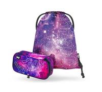 Baagl Federmäppchen Turnbeutel Set 2-teilig Mädchen Sportbeutel - Galaxy | Schule Federtasche, Gymsack und Etui für Kinder und Teenager bietet eine durchdachte Innenaufteilung für Schreibutensilien.