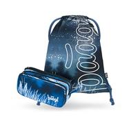 Baagl Federmäppchen und Turnbeutel Set 2-teilig für Jungen, Schule Mäppchen mit 3 Fächern & Robuster Gymsack, Federtasche Etui für Kinder und Teenager (Steel)