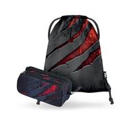 Baagl Federmäppchen und Turnbeutel Set 2-teilig für Jungen, Schule Mäppchen mit 3 Fächern & Robuster Gymsack, Federtasche Etui für Kinder und Teenager (Volcano)