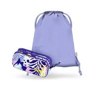 Baagl Federmäppchen und Turnbeutel Set 2-teilig für Mädchen, Schule Mäppchen mit 3 Fächern & Robuster Gymsack, Federtasche Etui für Kinder und Teenager (Violet)