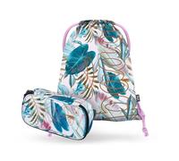 Baagl Federmäppchen und Turnbeutel Set 2-teilig für Mädchen, Schule Mäppchen & Sportbeutel, Federtasche, Gymsack, Etui für Kinder und Teenager (Leafs)