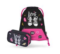 Baagl Federmäppchen und Turnbeutel Set 2-teilig für Mädchen, Schule Mäppchen & Sportbeutel, Federtasche, Gymsack, Etui für Kinder und Teenager (Sneakers)